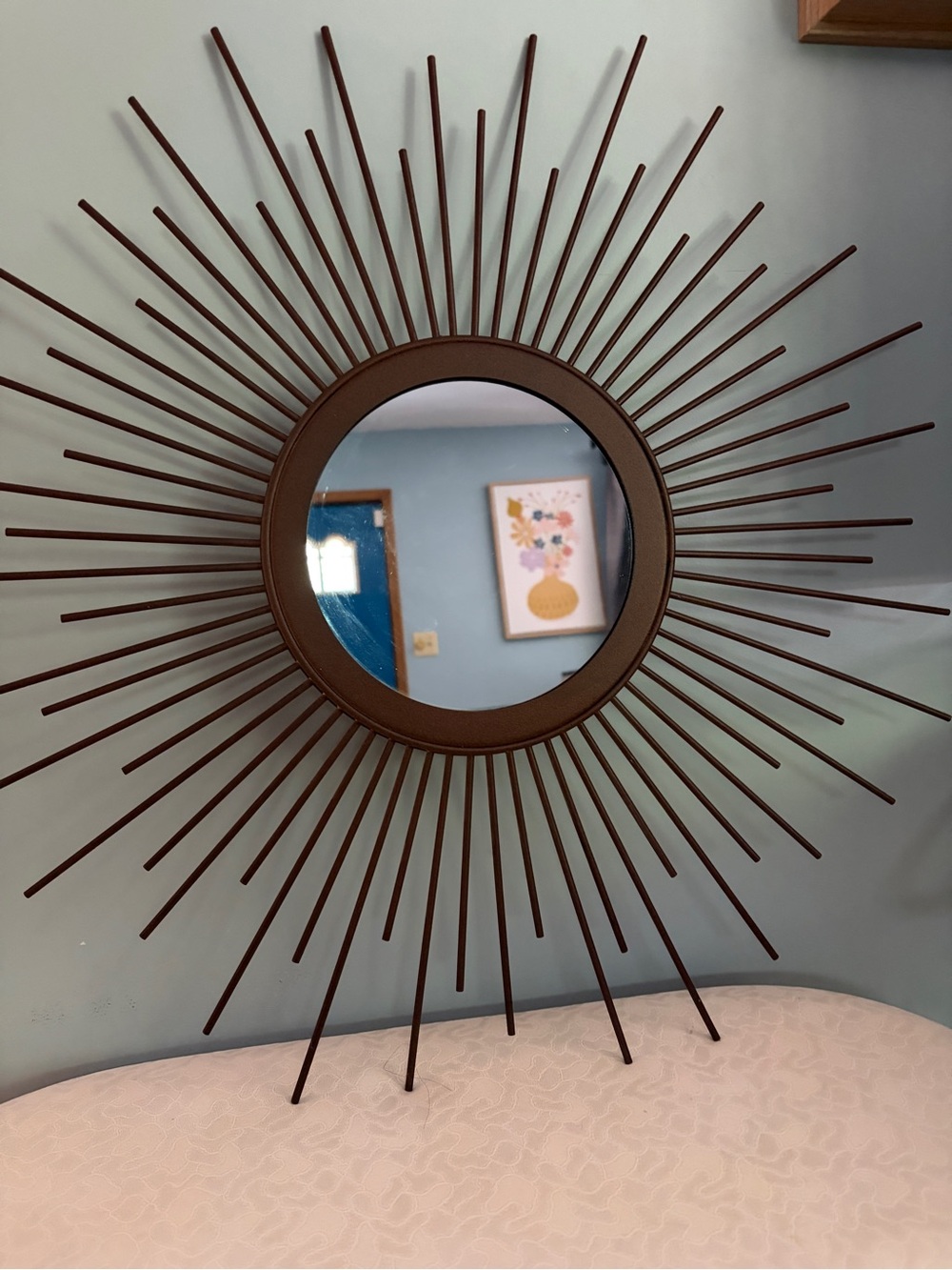 Large 24” Decorative Sunburst Wall metal Mirror - Brown